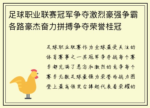 足球职业联赛冠军争夺激烈豪强争霸各路豪杰奋力拼搏争夺荣誉桂冠